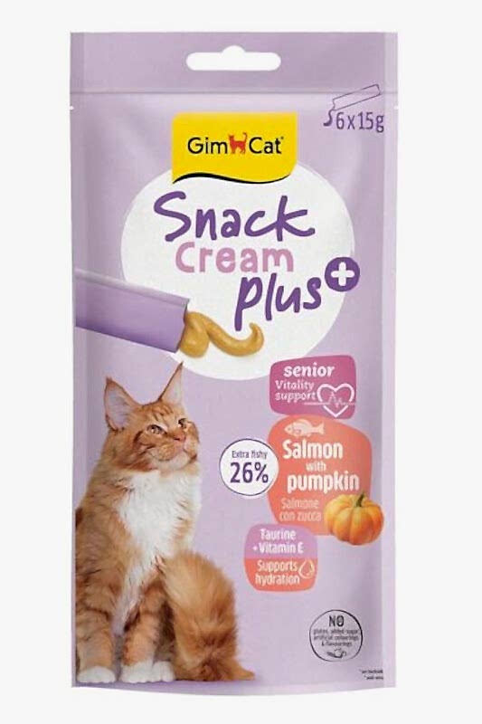 Gimcat Snack Cream Senior Somon ve Balkabaklı Ek Besin Yaşlı Kedi Ödülü 6 x 15 Gr - 2