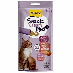 Gimcat Snack Cream Senior Somon ve Balkabaklı Ek Besin Yaşlı Kedi Ödülü 6 x 15 Gr - GIMCAT