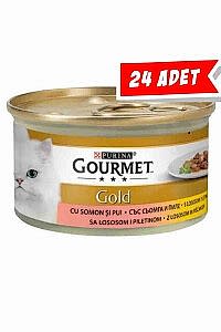 Gourmet Gold Somon ve Tavuk Parça Et Soslu Yetişkin Kedi Konservesi 24x85gr - GOURMET