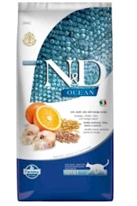 ND Ocean Düşük Tahıllı Morina Balığı ve Portakallı Yetişkin Kedi Maması 10 KG - N&D